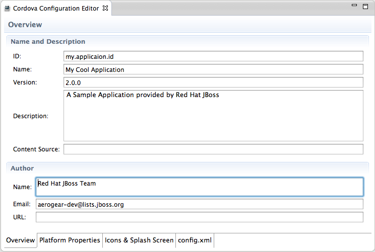 features aerogear cordova config editor