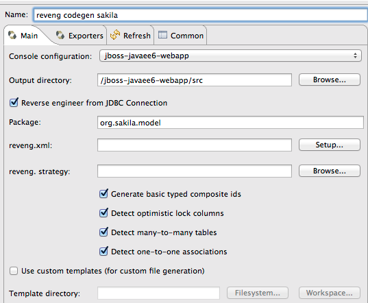 features hibernate launchconfig reveng