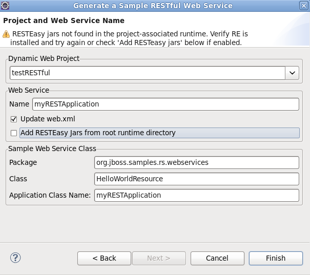 Sample RESTful Service wizard